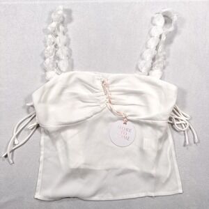 NWT MORE TO COME‎ Women's Size Small White Floral Strappy Side Tie Crop Top